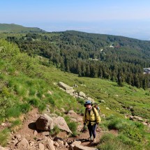 Marion on the way to the summit of Cherny Vrah, which at 2290 meters above sea level is the highest peak of the Vitosha Mountains